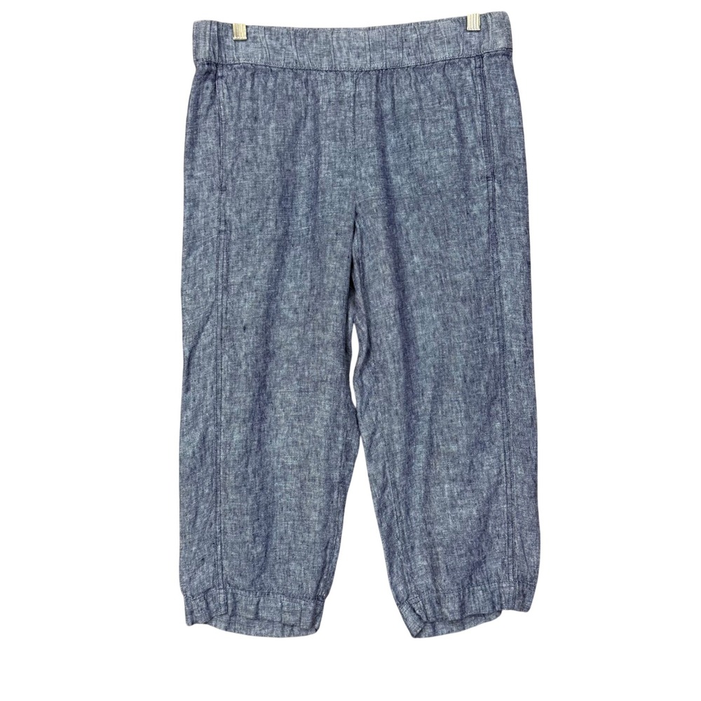 J Jill Pure Jill Pants Women Small Petite Blue Linen Capris Elastic Waist Casual